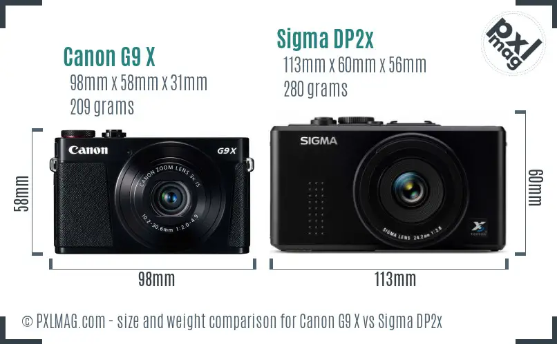 Canon G9 X vs Sigma DP2x size comparison