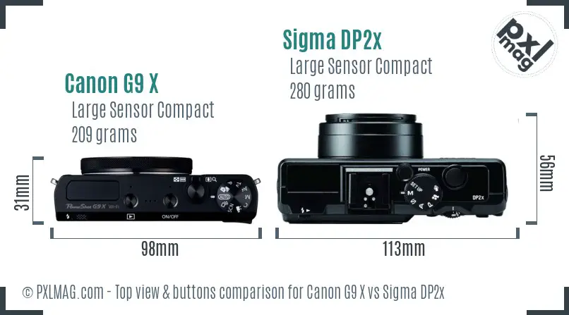 Canon G9 X vs Sigma DP2x top view buttons comparison
