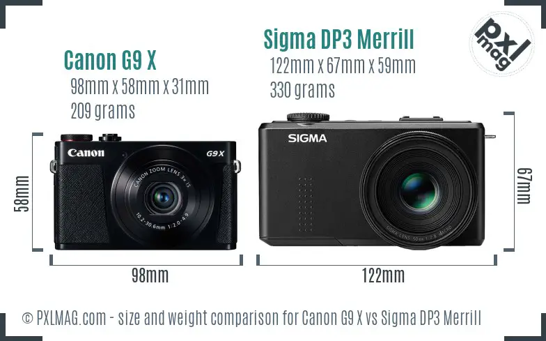 Canon G9 X vs Sigma DP3 Merrill size comparison
