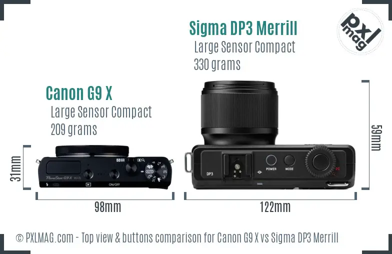 Canon G9 X vs Sigma DP3 Merrill top view buttons comparison