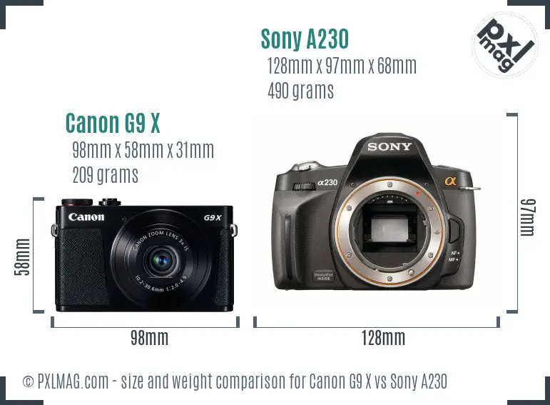 Canon G9 X vs Sony A230 size comparison