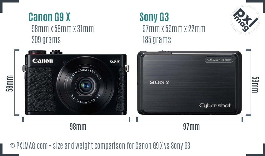 Canon G9 X vs Sony G3 size comparison Canon G9 X vs Sony G3 size comparison