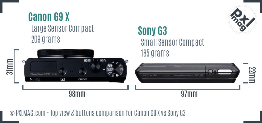 Canon G9 X vs Sony G3 top view buttons comparison