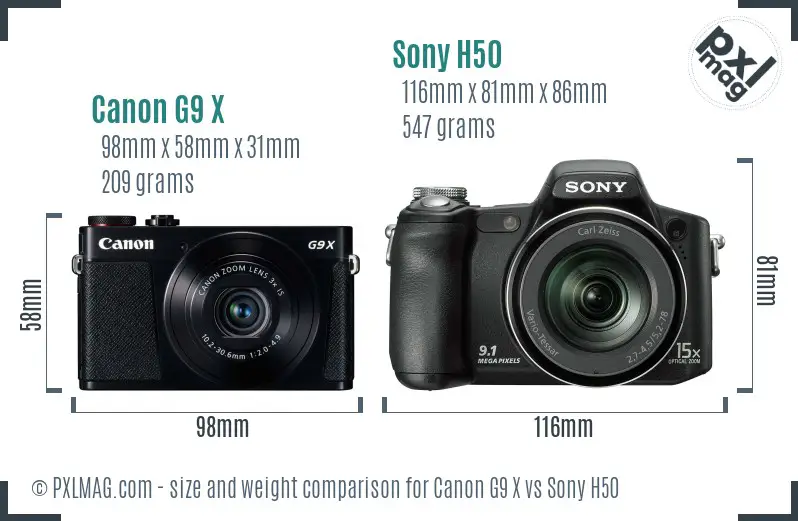 Canon G9 X vs Sony H50 size comparison Canon G9 X vs Sony H50 size comparison