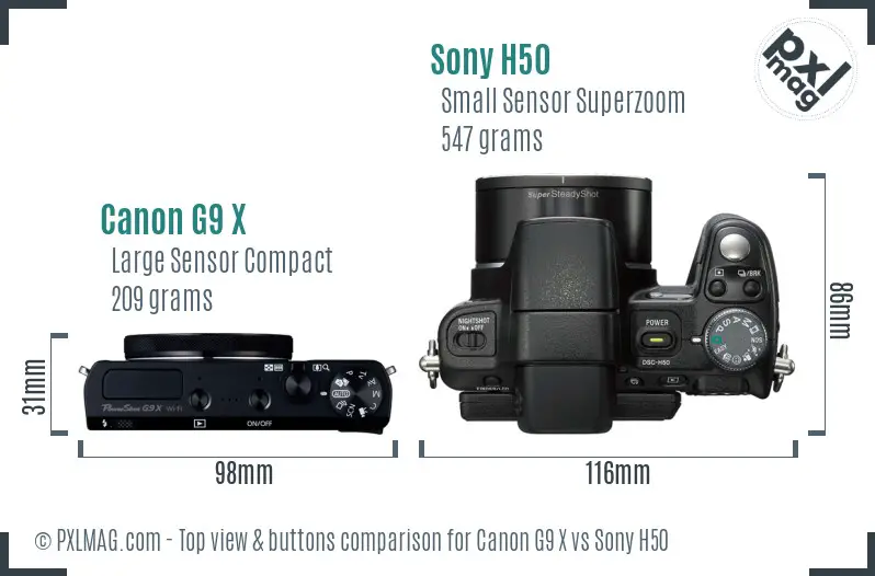 Canon G9 X vs Sony H50 top view buttons comparison Canon G9 X vs Sony H50 top view buttons comparison
