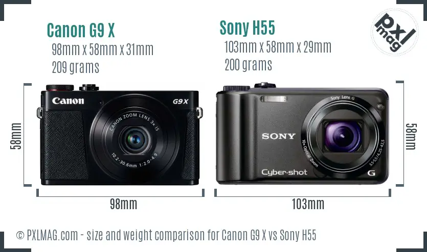 Canon G9 X vs Sony H55 size comparison Canon G9 X vs Sony H55 size comparison