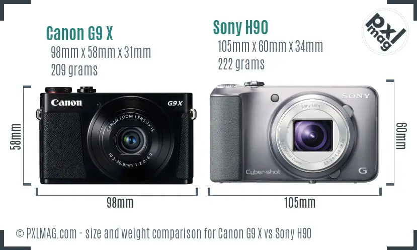 Canon G9 X vs Sony H90 size comparison