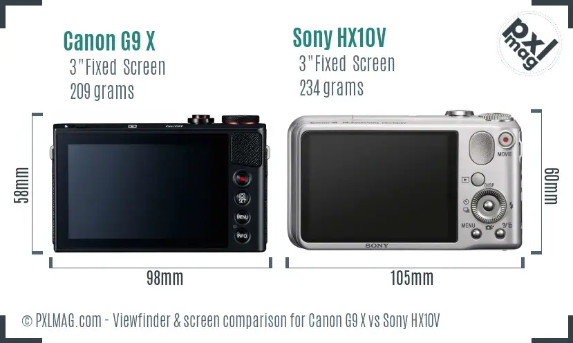 Canon G9 X vs Sony HX10V Screen and Viewfinder comparison Canon G9 X vs Sony HX10V Screen and Viewfinder comparison