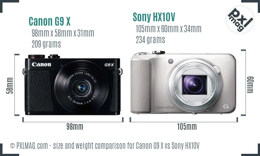 Canon G9 X vs Sony HX10V size comparison Canon G9 X vs Sony HX10V size comparison
