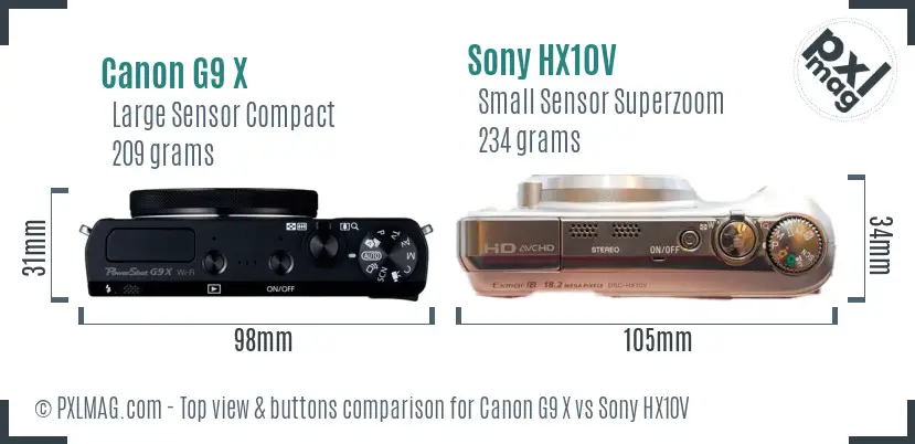 Canon G9 X vs Sony HX10V top view buttons comparison Canon G9 X vs Sony HX10V top view buttons comparison