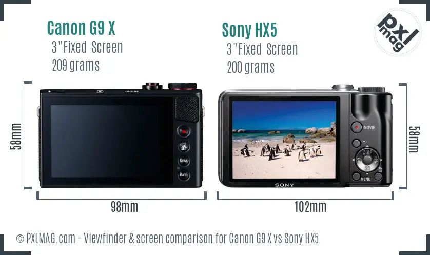 Canon G9 X vs Sony HX5 Screen and Viewfinder comparison