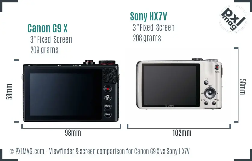 Canon G9 X vs Sony HX7V Screen and Viewfinder comparison
