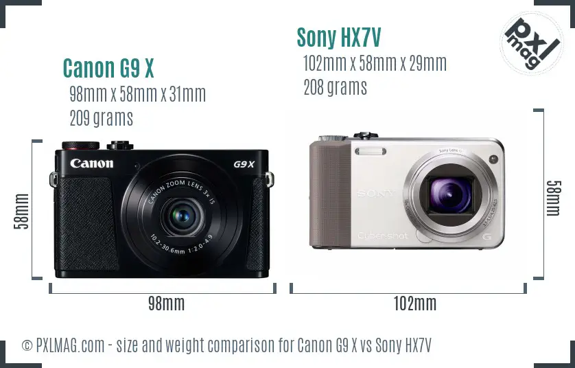 Canon G9 X vs Sony HX7V size comparison