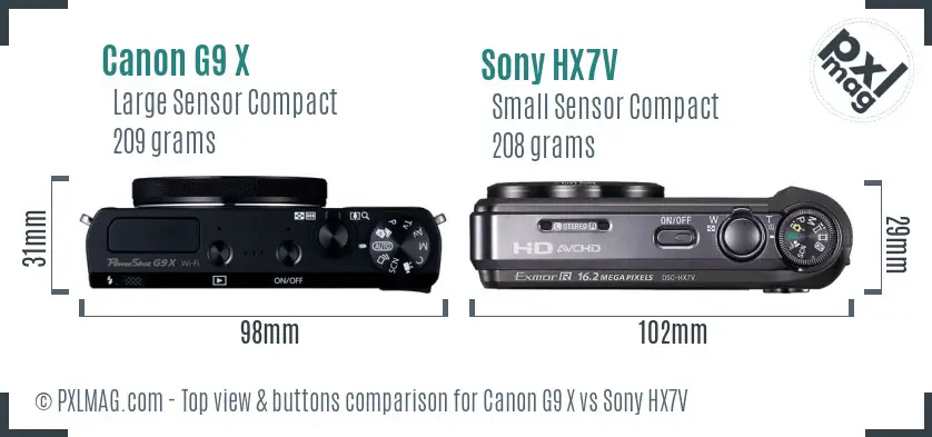 Canon G9 X vs Sony HX7V top view buttons comparison