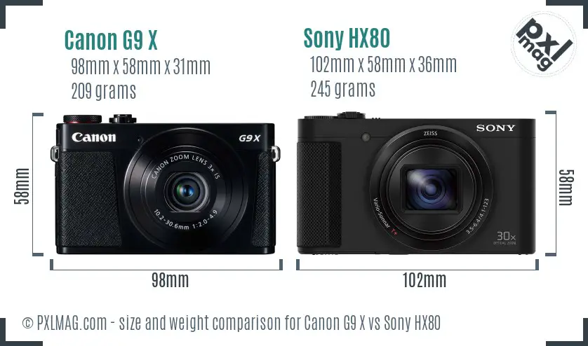 Canon G9 X vs Sony HX80 size comparison