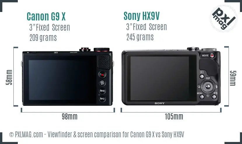 Canon G9 X vs Sony HX9V Screen and Viewfinder comparison