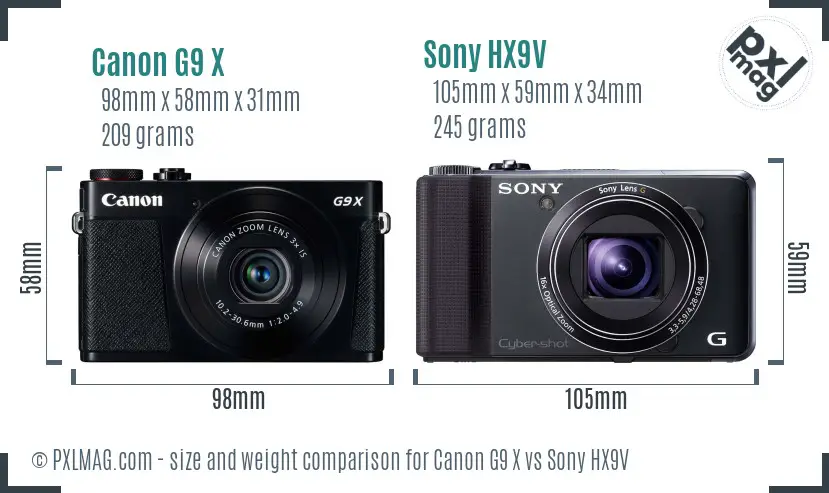 Canon G9 X vs Sony HX9V size comparison