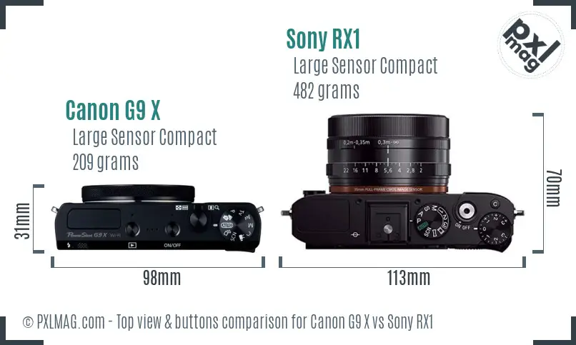 Canon G9 X vs Sony RX1 top view buttons comparison