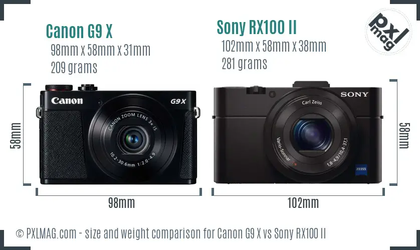 Canon G9 X vs Sony RX100 II size comparison