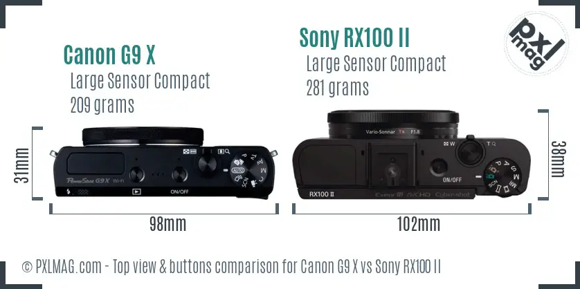 Canon G9 X vs Sony RX100 II top view buttons comparison