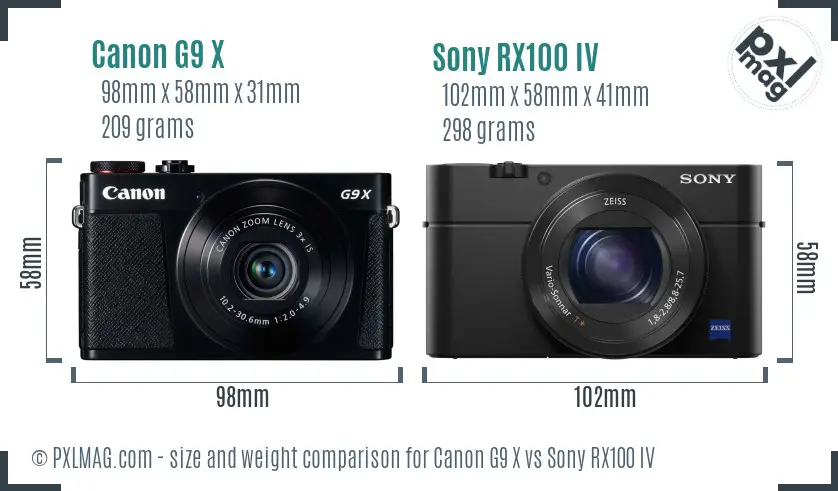 Canon G9 X vs Sony RX100 IV size comparison