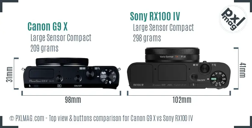 Canon G9 X vs Sony RX100 IV top view buttons comparison