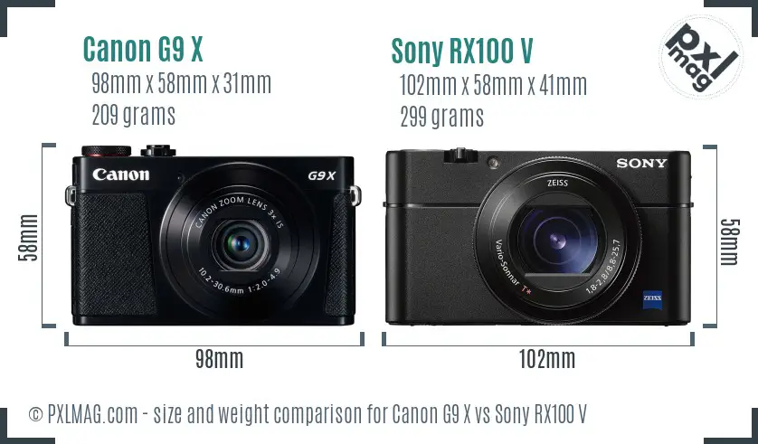 Canon G9 X vs Sony RX100 V size comparison