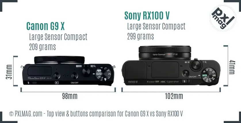 Canon G9 X vs Sony RX100 V top view buttons comparison