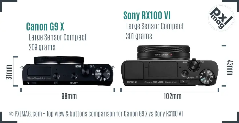 Canon G9 X vs Sony RX100 VI top view buttons comparison