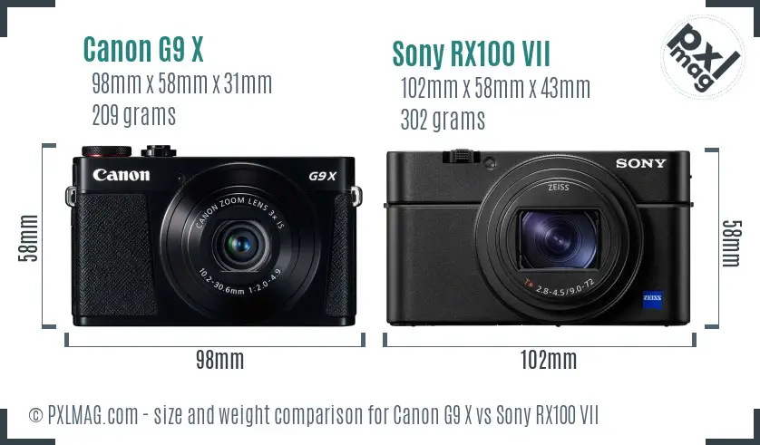 Canon G9 X vs Sony RX100 VII size comparison