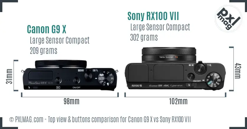Canon G9 X vs Sony RX100 VII top view buttons comparison