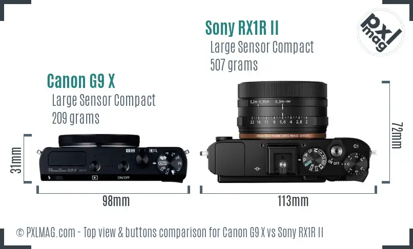 Canon G9 X vs Sony RX1R II top view buttons comparison