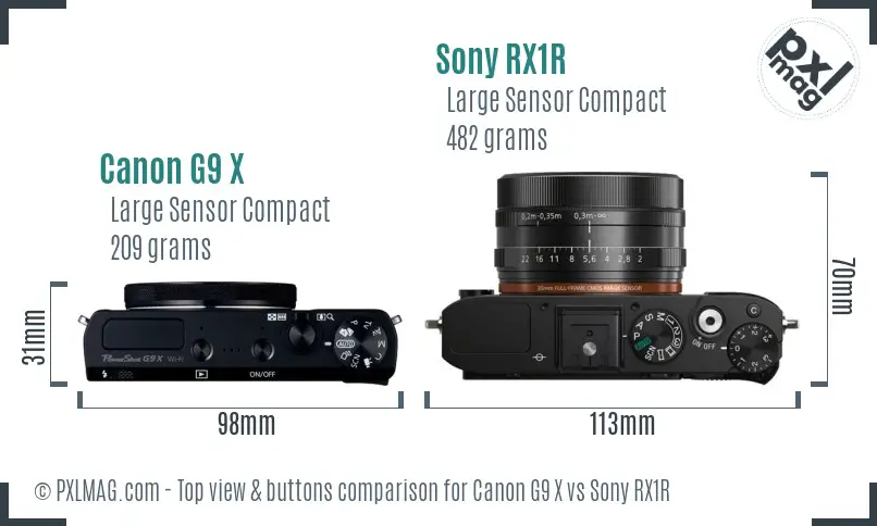 Canon G9 X vs Sony RX1R top view buttons comparison