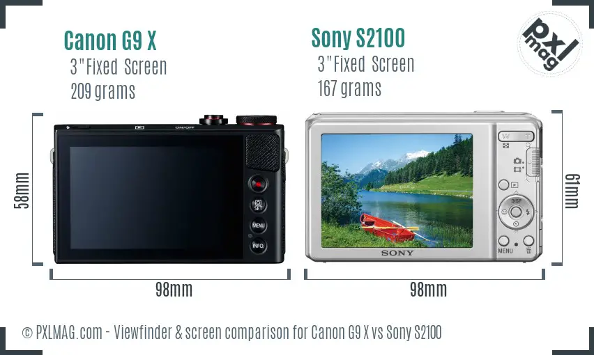 Canon G9 X vs Sony S2100 Screen and Viewfinder comparison