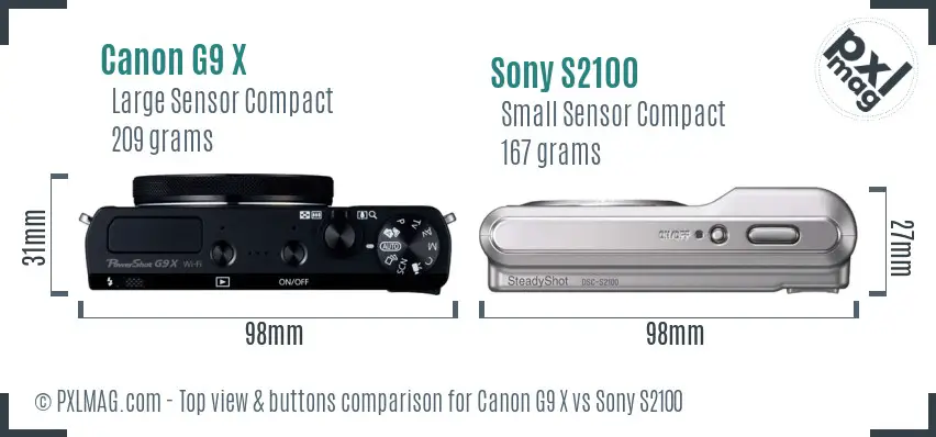 Canon G9 X vs Sony S2100 top view buttons comparison