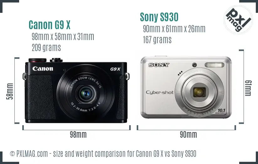 Canon G9 X vs Sony S930 size comparison
