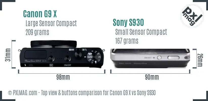 Canon G9 X vs Sony S930 top view buttons comparison