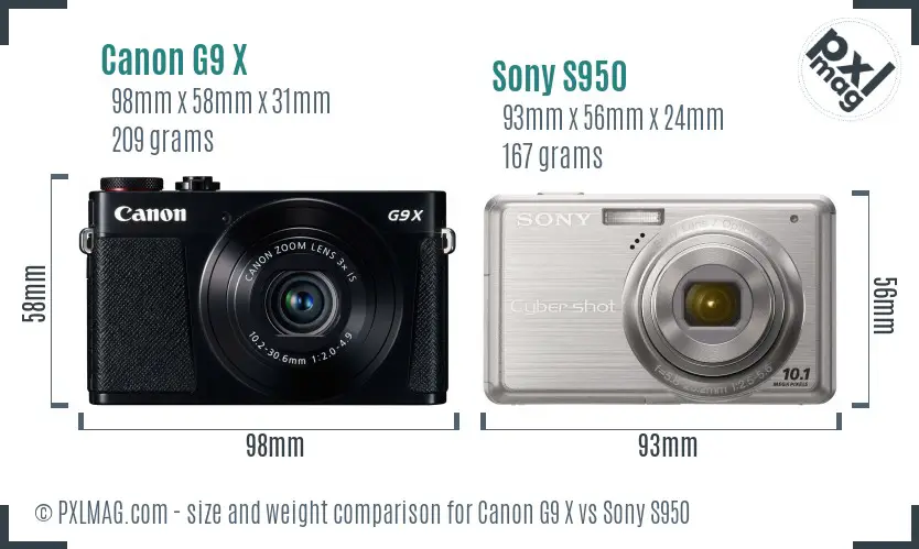 Canon G9 X vs Sony S950 size comparison