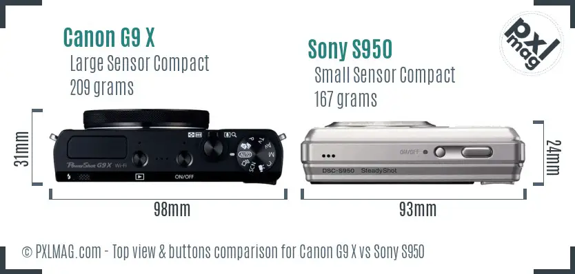 Canon G9 X vs Sony S950 top view buttons comparison