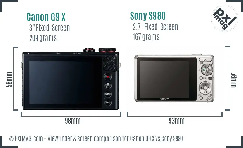Canon G9 X vs Sony S980 Screen and Viewfinder comparison