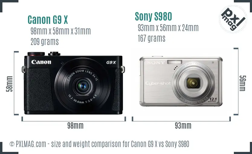 Canon G9 X vs Sony S980 size comparison