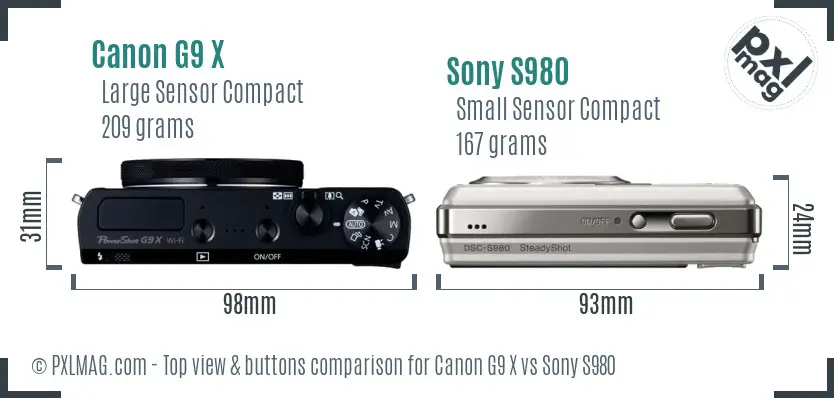 Canon G9 X vs Sony S980 top view buttons comparison