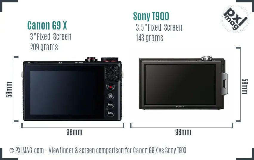 Canon G9 X vs Sony T900 Screen and Viewfinder comparison