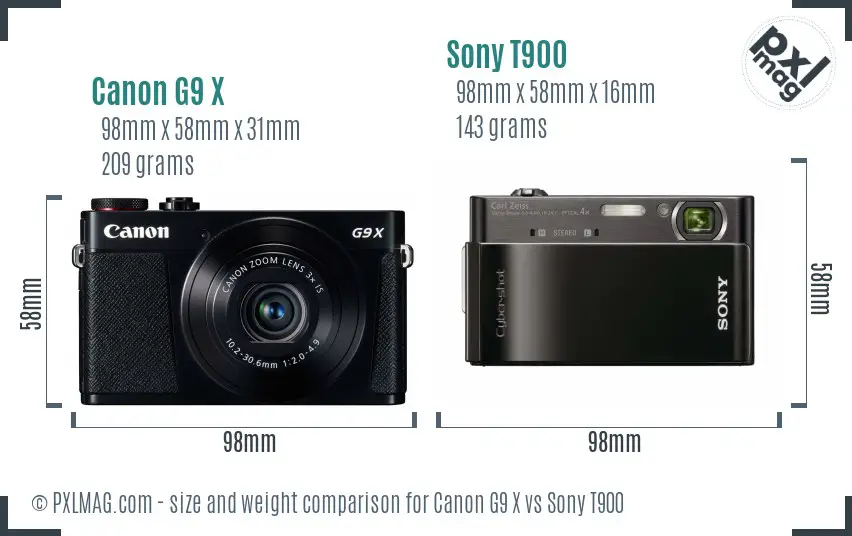Canon G9 X vs Sony T900 size comparison