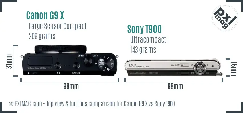 Canon G9 X vs Sony T900 top view buttons comparison