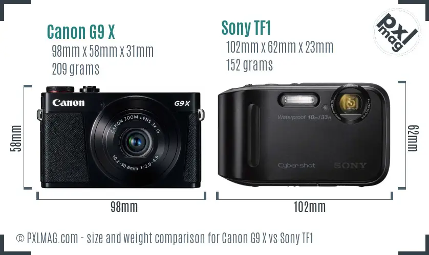 Canon G9 X vs Sony TF1 size comparison