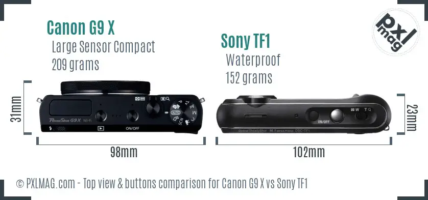 Canon G9 X vs Sony TF1 top view buttons comparison