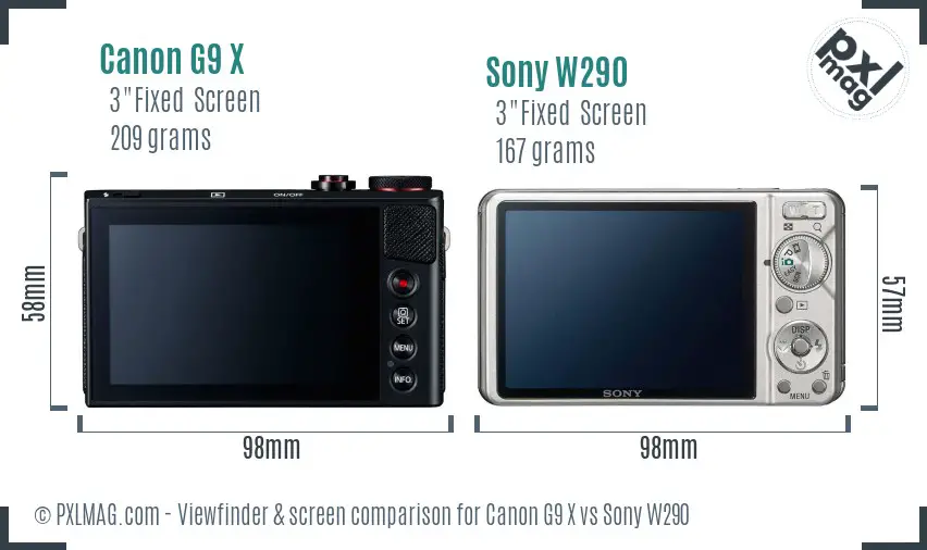 Canon G9 X vs Sony W290 Screen and Viewfinder comparison Canon G9 X vs Sony W290 Screen and Viewfinder comparison