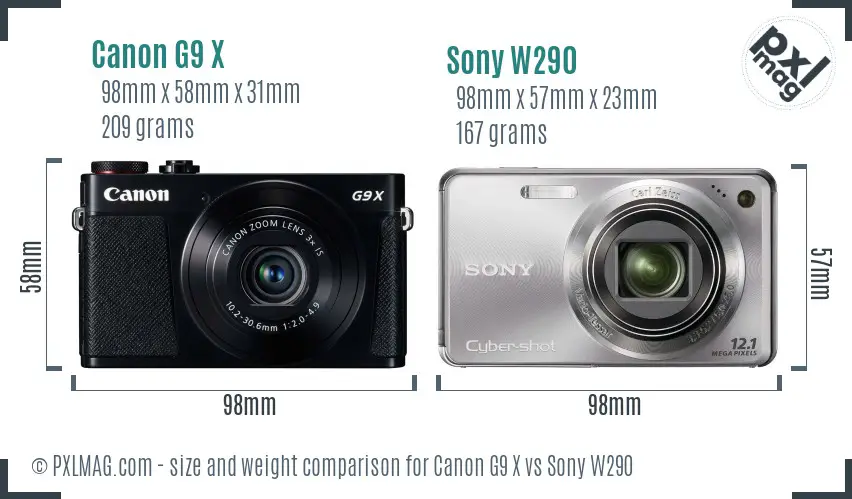 Canon G9 X vs Sony W290 size comparison Canon G9 X vs Sony W290 size comparison