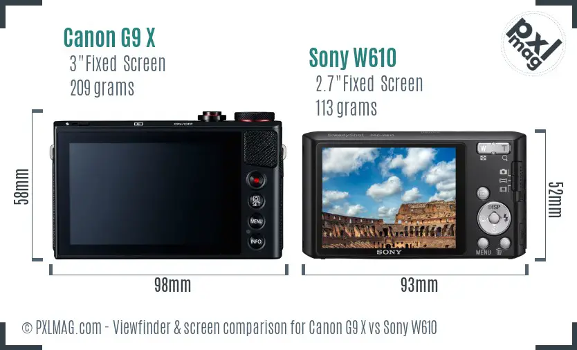 Canon G9 X vs Sony W610 Screen and Viewfinder comparison